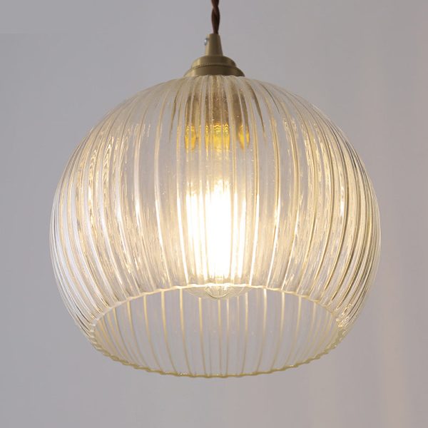 Modern Simplicity Ribbed Glass Semicircle Shade Copper 1-Light Pendant Light For Living Room - Image 8