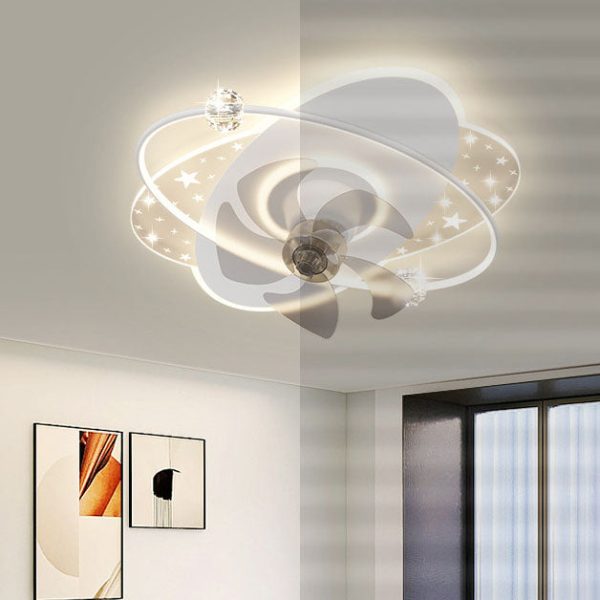 Contemporary Creative Iron Acrylic Round Square LED Semi-Flush Mount Ceiling Fan Light For Bedroom - Image 24