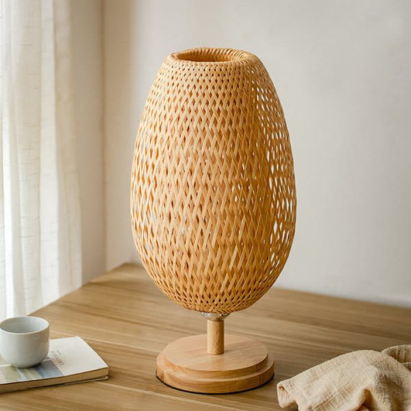 Chinese Minimalist Bamboo Weaving Oval Round 1-Light Table Lamp - Image 17