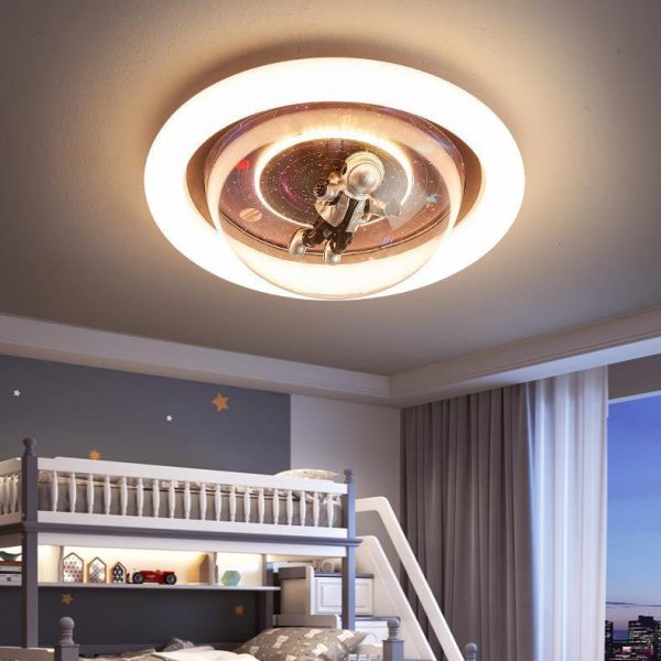 Contemporary Creative Cartoon Planet Resin Astronaut Acrylic Round Shade LED Kids Flush Mount Ceiling Light For Bedroom - Image 3