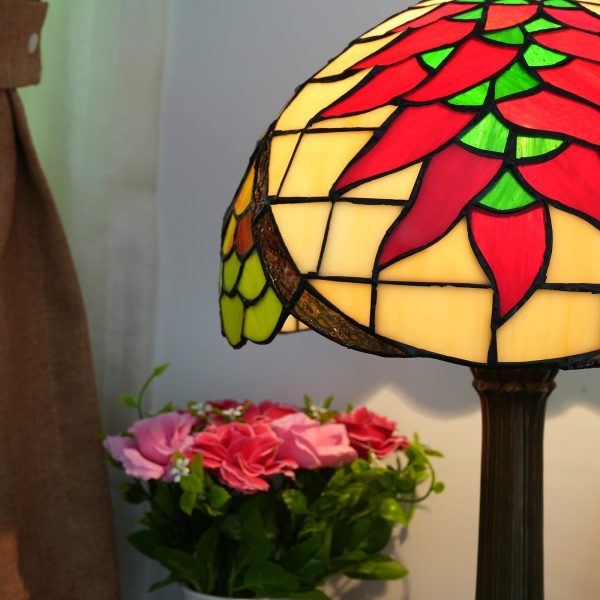 Traditional Tiffany Stained Glass Capsicum Round Shade 1-Light Table Lamp For Study - Image 5