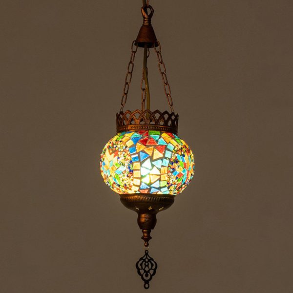 Contemporary Boho Iron Frame Stained Glass Ball Shade 1-Light Pendant Light For Living Room - Image 4