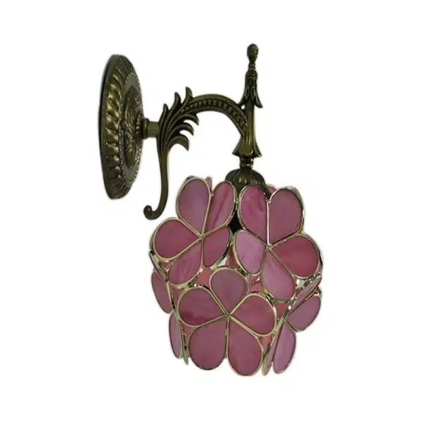 European Vintage Tiffany Flower Shaped Glass Metal 1-Light Wall Sconce Lamp - Image 14