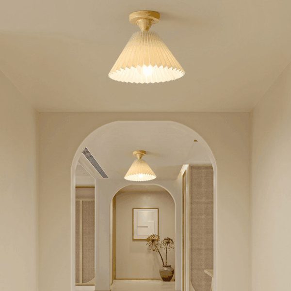 Japanese Simple Log Pleated Umbrella Cone 1-Light Semi-Flush Mount Ceiling Light - Image 17