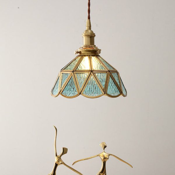 Nordic Vintage Water Pattern Glass Geometric Cone Brass 1-Light Pendant Light - Image 2