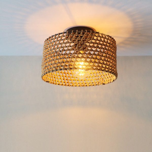 Japanese Wabi-sabi Hemp Rope Weaving Cylinder 1-Light Semi-Flush Mount Ceiling Light - Image 5