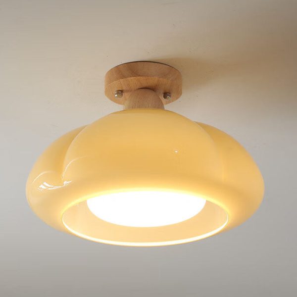 Modern Cream Oval Pumpkin Rubberwood Glass 1-Light Semi-Flush Mount Ceiling Light - Image 12