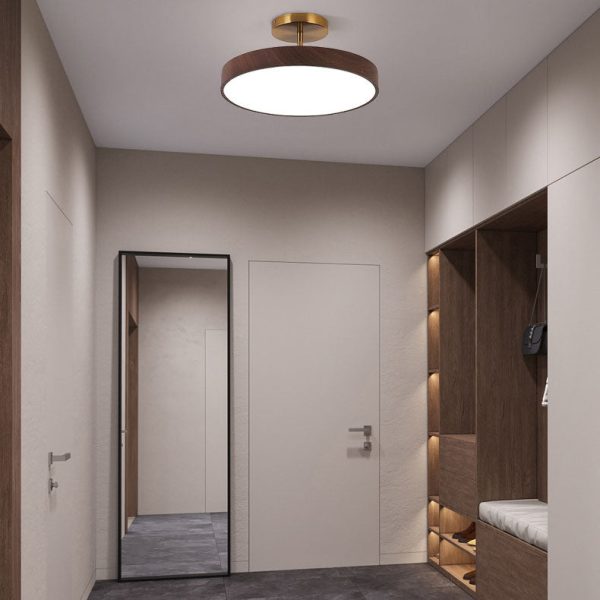 Japanese Wabi-sabi Minimalist Wood Grain Round LED Semi-Flush Mount Light - Image 3