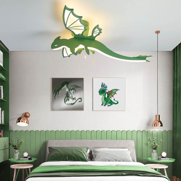 Contemporary Creative Acrylic Cartoon Dinosaur LED Semi-Flush Mount Ceiling Light For Bedroom - Image 4
