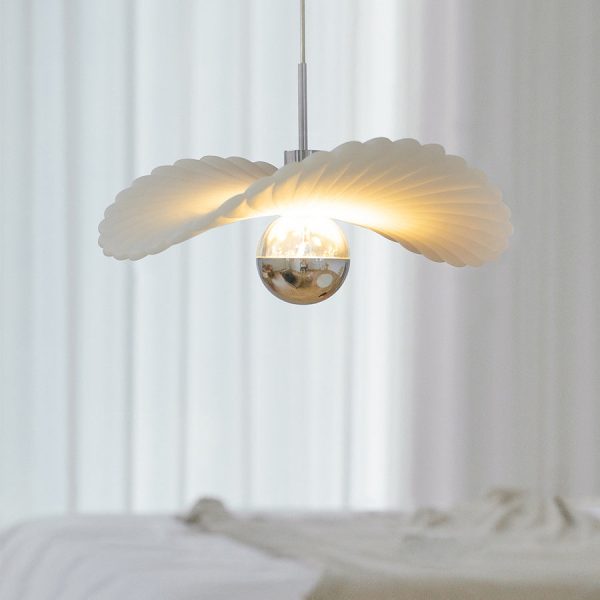 Modern Art Deco Cream Pleated Lotus Leaf Resin Shade LED Pendant Light For Living Room - Image 3
