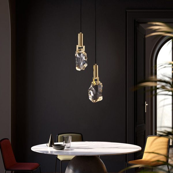 Modern Luxury Copper Irregular Crystal Stone LED Pendant Light For Living Room - Image 3