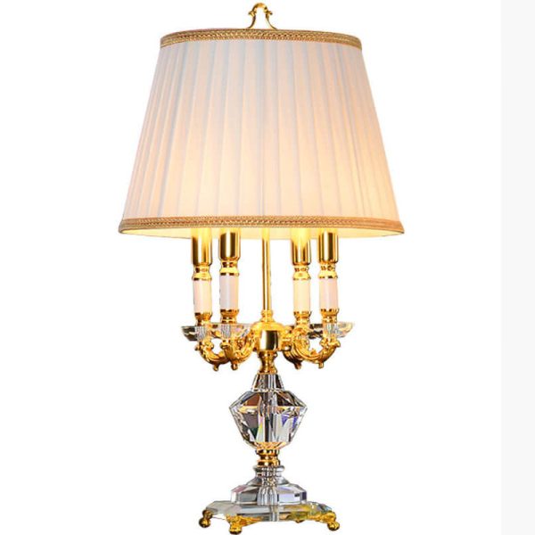 European Luxury Fabric Candle Holder with Crystal Base 4-Light Table Lamp - Image 4