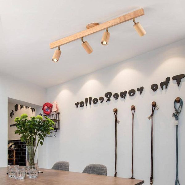 Japanese Minimalist Wooden Track Lighting LED 2/3/4/5 Light Semi-Flush Mount Ceiling Light - Image 2