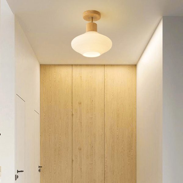 Nordic Log Striped Glass Oval 1-Light Semi-Flush Mount Ceiling Light - Image 17