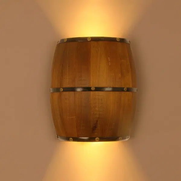 Industrial Vintage Half Barrel Wood 2-Light Wall Sconce Lamp