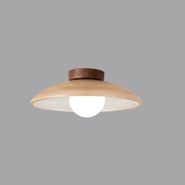 Japanese Wabi-Sabi Faux Woodgrain Flying Saucer Design 1-Light Semi-Flush Mount Ceiling Light - Image 8