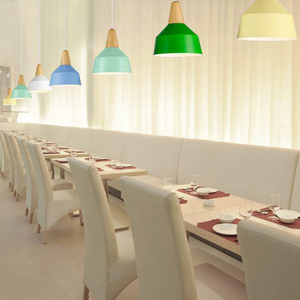 Modern Minimalist Round Cone Trapezoid Iron Wood 1-Light Pendant Light For Living Room - Image 6