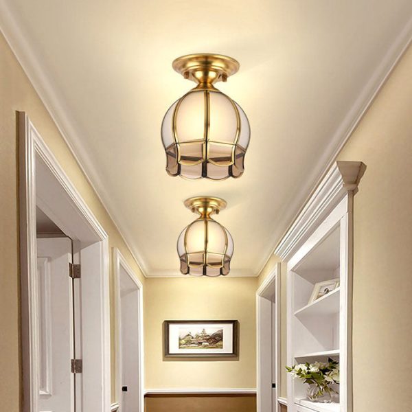 European Luxury Brass Glass Cone 1-Light Semi-Flush Mount Ceiling Light - Image 2