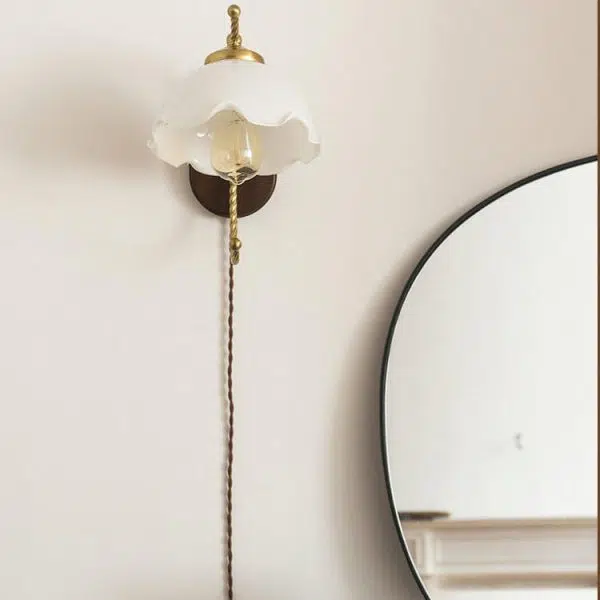 French Vintage Cream Glass Petal 1-Light Wall Sconce Lamp - Image 18