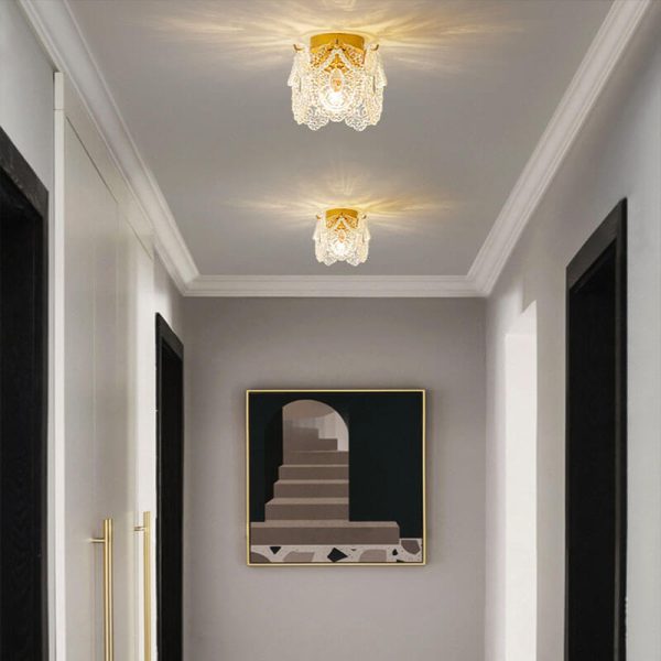 French Palace Glass Pearl Chain Cylinder 1-Light Semi-Flush Mount Ceiling Light - Image 11
