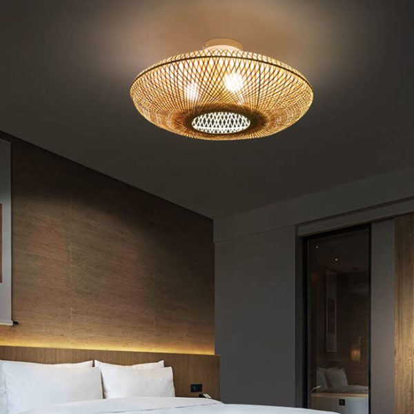 Japanese Bamboo Weaving Round Flying Saucer 3-Light Semi-Flush Mount Light - Image 3