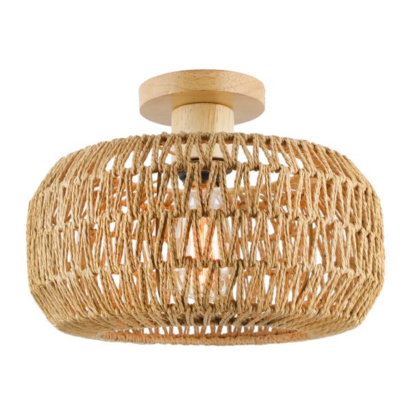 Vintage Industrial Rattan Twine Weaving Drum 1-Light Semi-Flush Mount Ceiling Light - Image 3