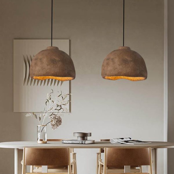 Contemporary Nordic Rough Rock Texture Semicircular 1-Light Pendant Light for Dining Room - Image 12