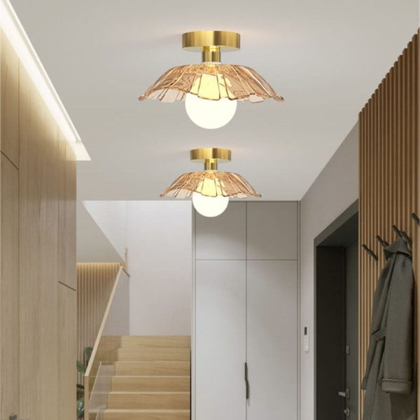 Modern Light Luxury Glass Flower Design Iron 1-Light Semi-Flush Mount Ceiling Light - Image 9