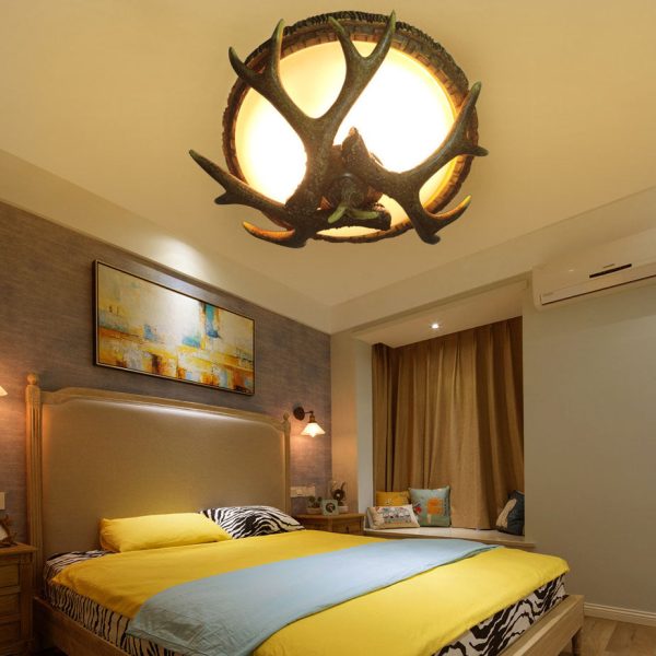 Vintage Industrial Antler Resin Glass Round  2/3/5 Light Flush Mount Ceiling Light - Image 13