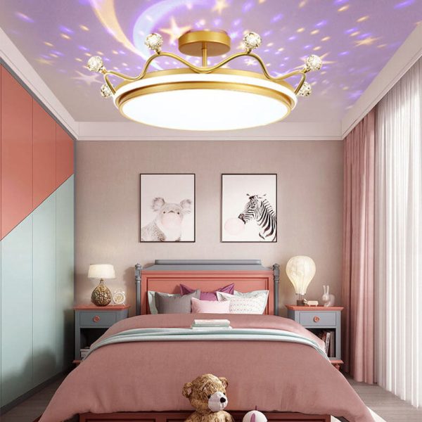 Contemporary Creative Kids Crown Iron Acrylic LED Semi-Flush Mount Ceiling Light For Bedroom - Image 3