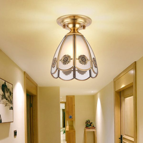European Luxury Brass Glass Cone 1-Light Semi-Flush Mount Ceiling Light - Image 3