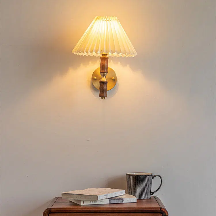 08-2458c465-4e2e-4123-af15-81f34b726a4f.jpg Japanese Vintage Walnut Pleated Umbrella 1-Light Wall Sconce Lamp - Image 1