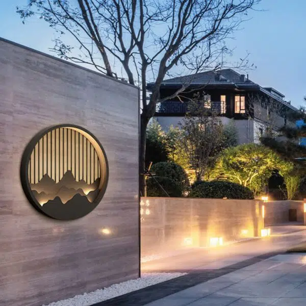 Chinese Modern Round Mountain Stainless Steel PC LED Waterproof Outdoor Wall Sconce Light - Image 3