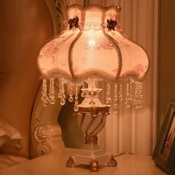 European Luxury  Fabric Lace Resin 1-Light Table Lamp - Image 2