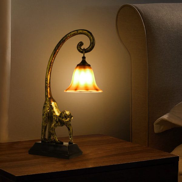 Vintage Creative Resin Monkey Glass Cone 1-Light Table Lamp - Image 3