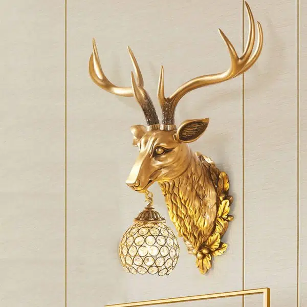 European Retro Deer Head Resin 1-Light Wall Sconce Lamp - Image 2