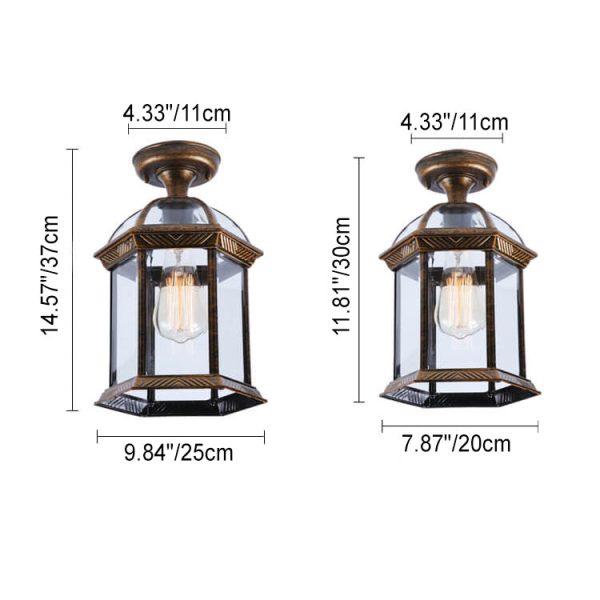 European Outdoor Hexagonal Lantern Waterproof 1-Light Semi-Flush Mount Ceiling Light - Image 10