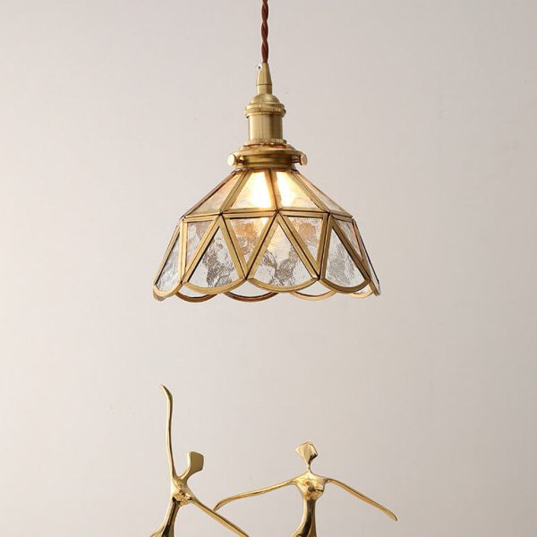 Nordic Vintage Water Pattern Glass Geometric Cone Brass 1-Light Pendant Light - Image 3