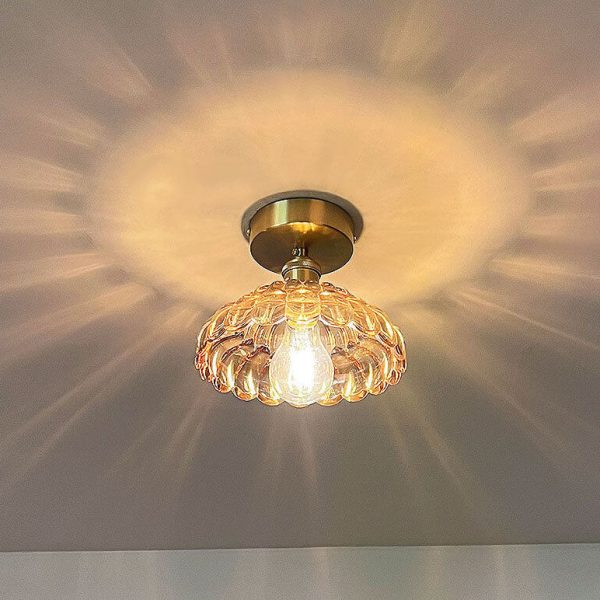 Vintage Brass Glass Dome 1-Light Semi-Flush Mount Ceiling Light - Image 2