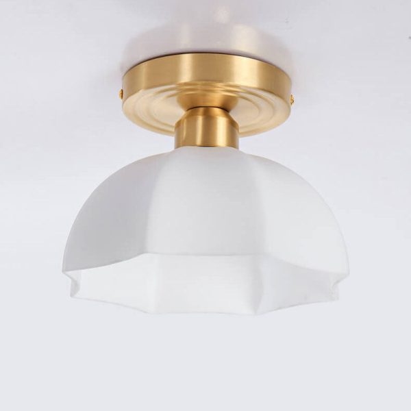 Japanese Vintage Brass Glass Dome 1-Light Semi-Flush Mount Ceiling Light - Image 4