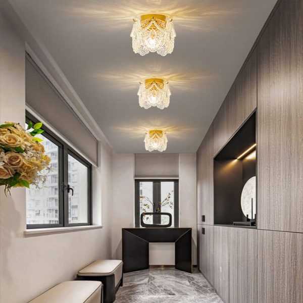 French Palace Glass Pearl Chain Cylinder 1-Light Semi-Flush Mount Ceiling Light - Image 12