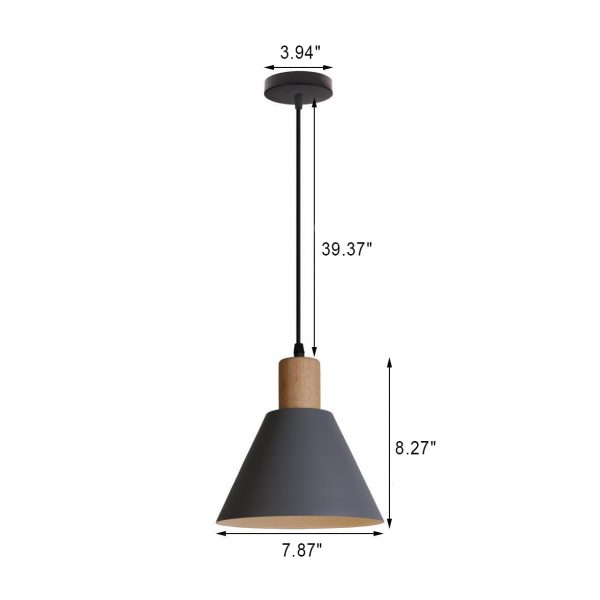 Nordic Vintage Iron Cone Wood Top 1-Light Pendant Light - Image 4