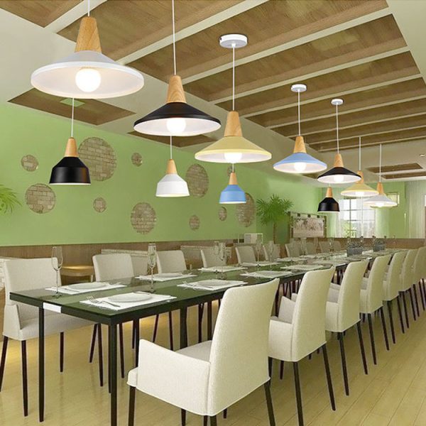 Modern Minimalist Round Cone Trapezoid Iron Wood 1-Light Pendant Light For Living Room - Image 7