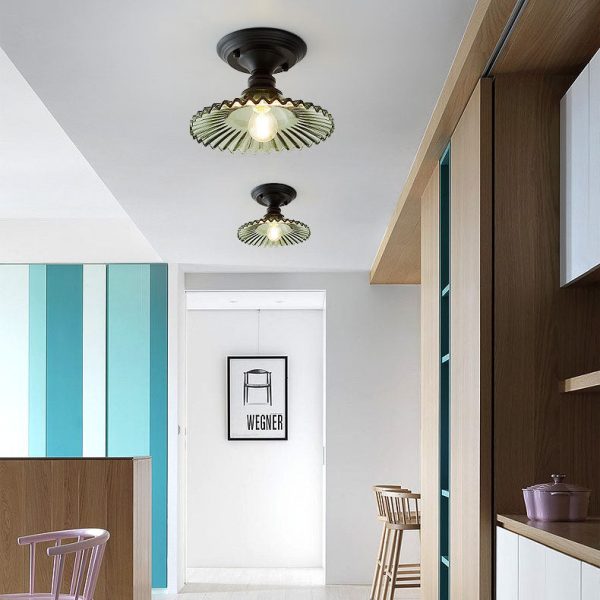 Nordic Vintage Glass Floral Round Geometry 1-Light Semi-Flush Mount Ceiling Light - Image 38