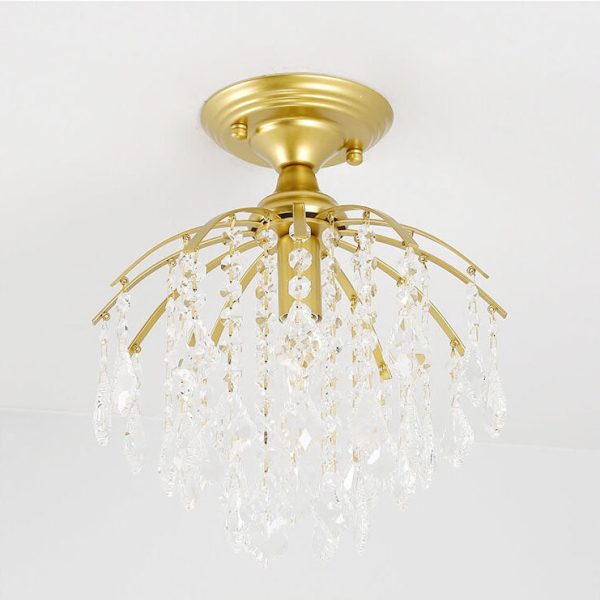 Scandinavian Modern Round Iron Crystal 1-Light Semi-Flush Mount Ceiling Light - Image 6