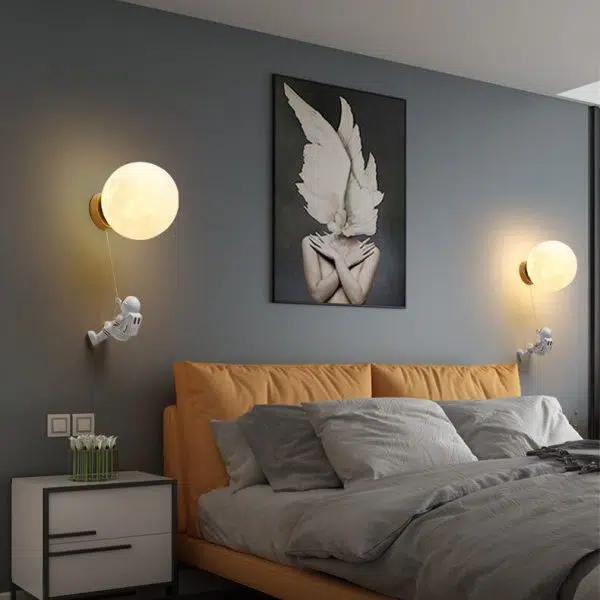 Contemporary Creative Orb Astronaut Iron Resin 1-Light Wall Sconce Lamp For Bedroom - Image 10