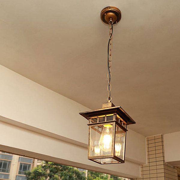 Outdoor European Square Cage Aluminum Glass 1-Light Waterproof Patio Pendant Light - Image 3