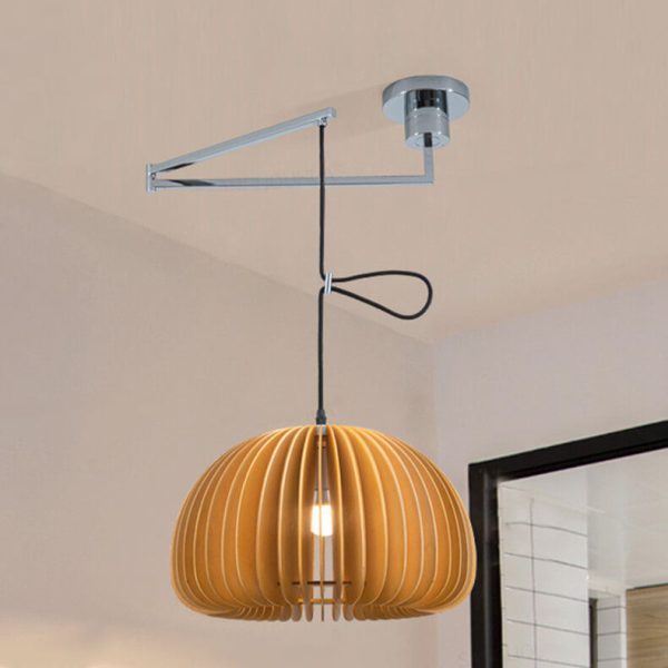Japanese Minimalist Wooden Pumpkin Swing Arm 1-Light Pendant Light - Image 10