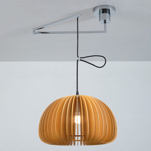 Japanese Minimalist Wooden Pumpkin Swing Arm 1-Light Pendant Light - Image 3
