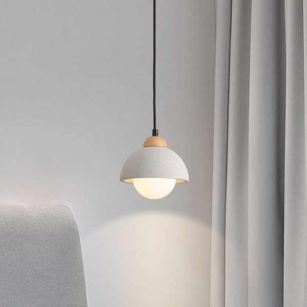 Contemporary Scandinavian Cement Dome Glass Shade 1-Light Pendant Light For Bedroom - Image 6
